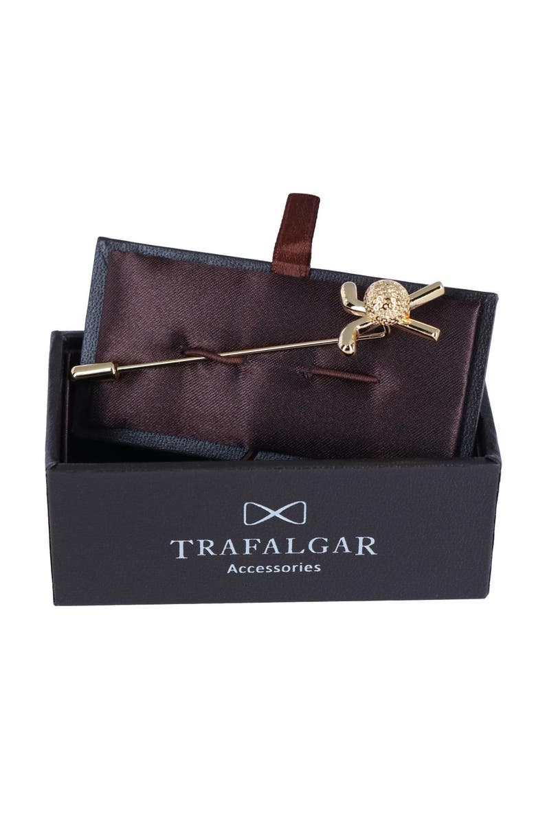 Trafalgar Palmer Golf Clubs and Ball Lapel Pin, Alternate, color, Gold