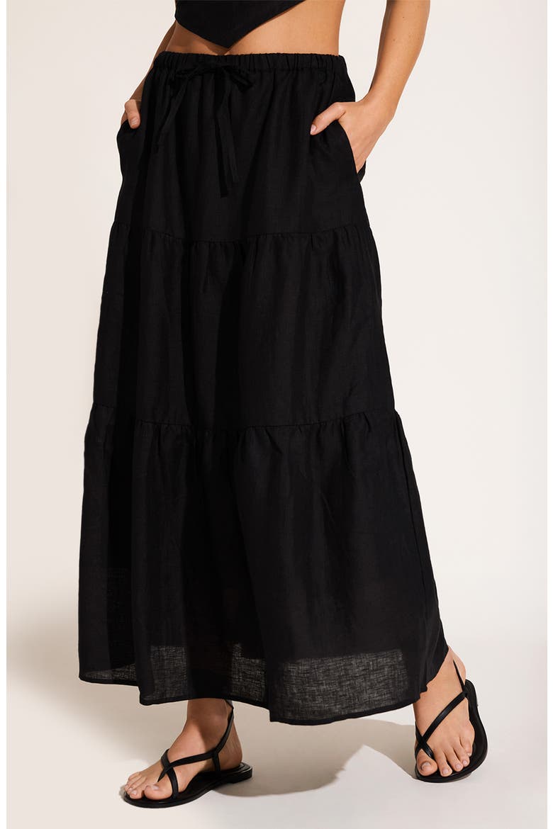 Canyon Tiered Linen Cover-Up Maxi Skirt, Alternate, color, BLACK