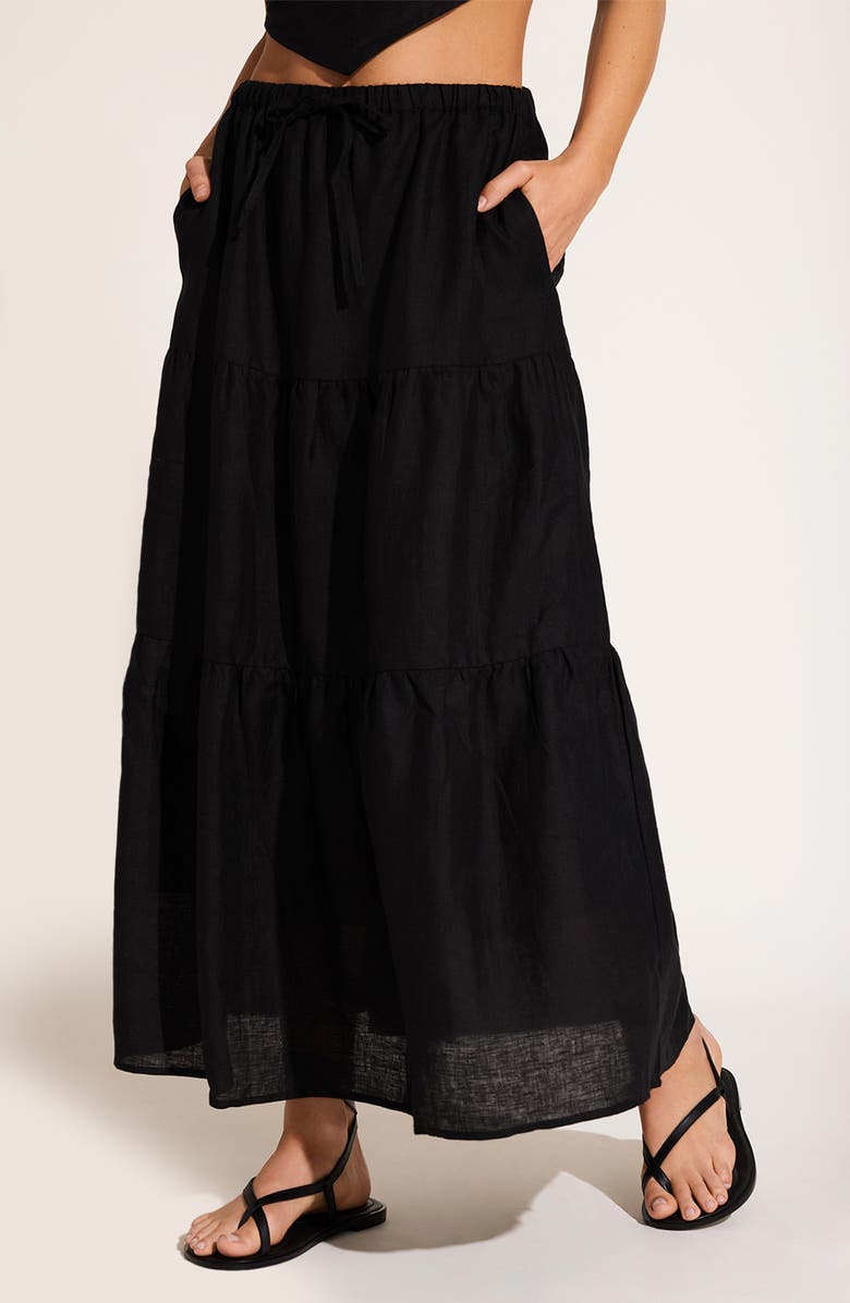 Vitamin A<sup>®</sup> Canyon Tiered Linen Cover-Up Maxi Skirt, Alternate, color, Black