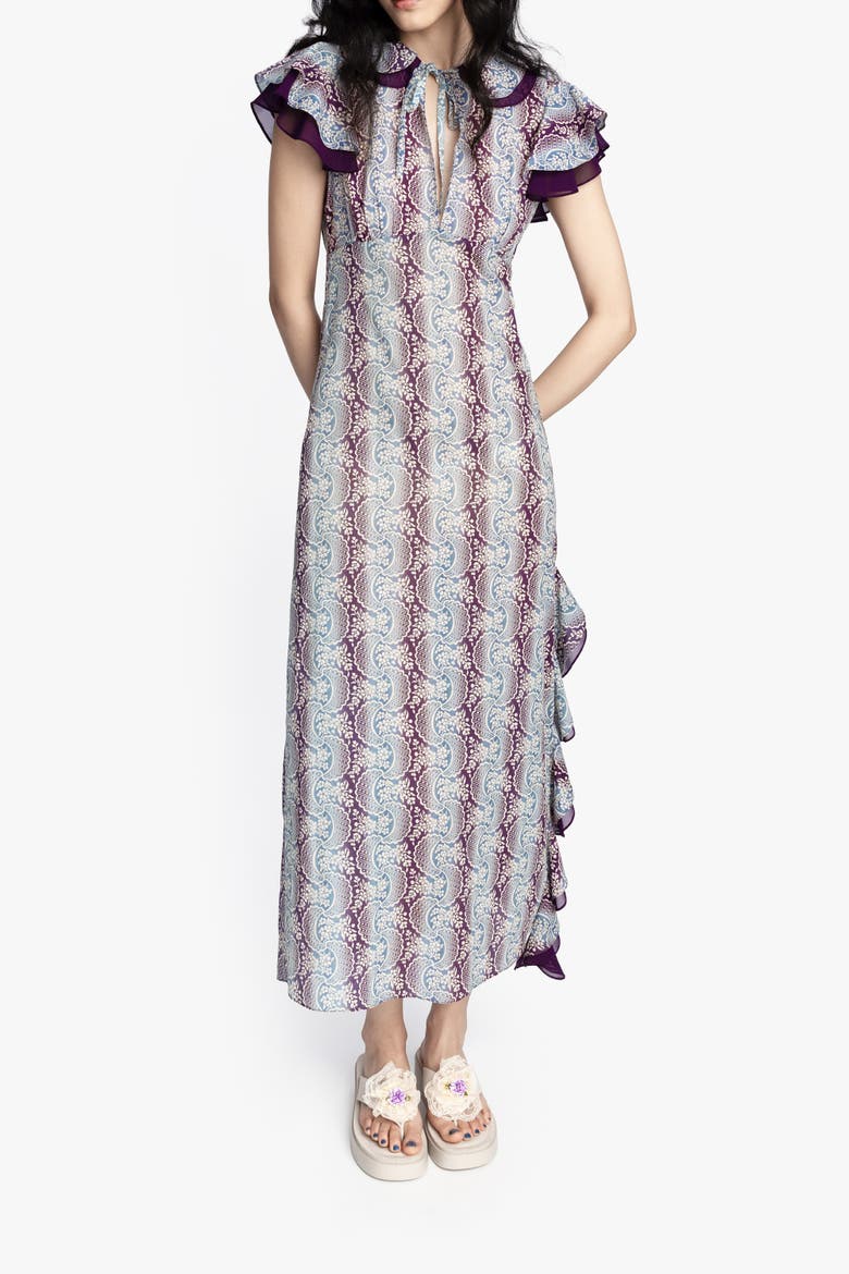 Ombre Ribbons Cotton Ruffle Dress, Main, color, AMETHYST MULTI