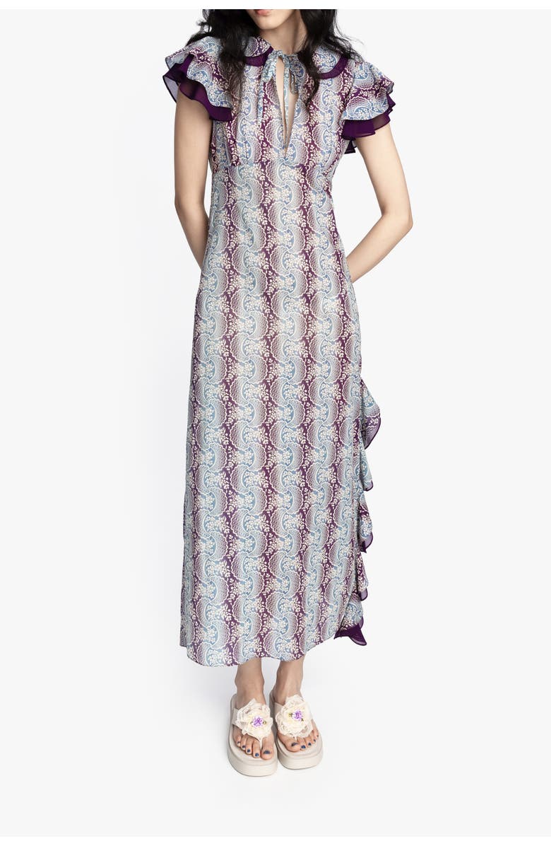 Anna Sui Ombre Ribbons Cotton Ruffle Dress, Main, color, Amethyst Multi