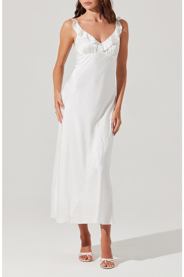Zoie Ruffle Neck Satin Slipdress, Alternate, color, WHITE