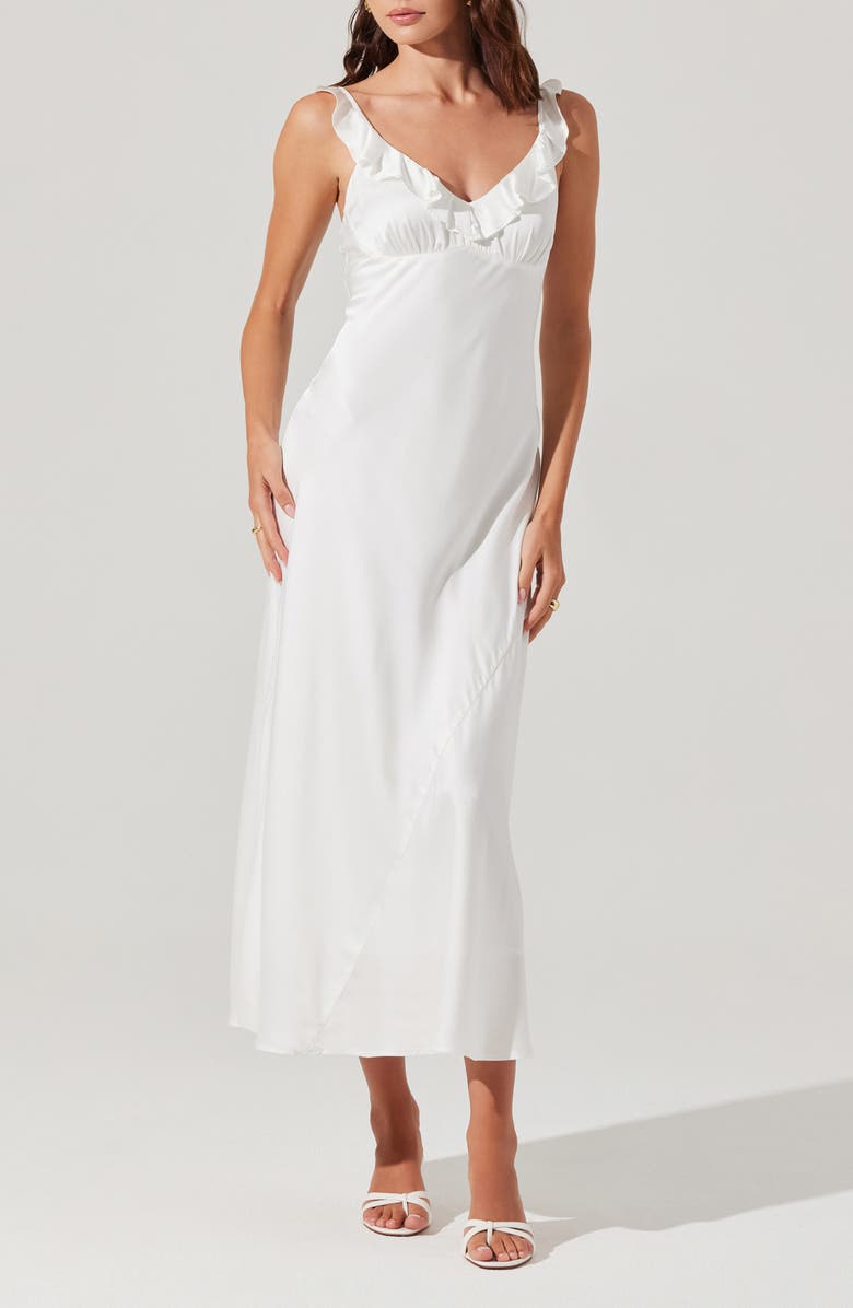 ASTR the Label Zoie Ruffle Neck Satin Slipdress, Alternate, color, White