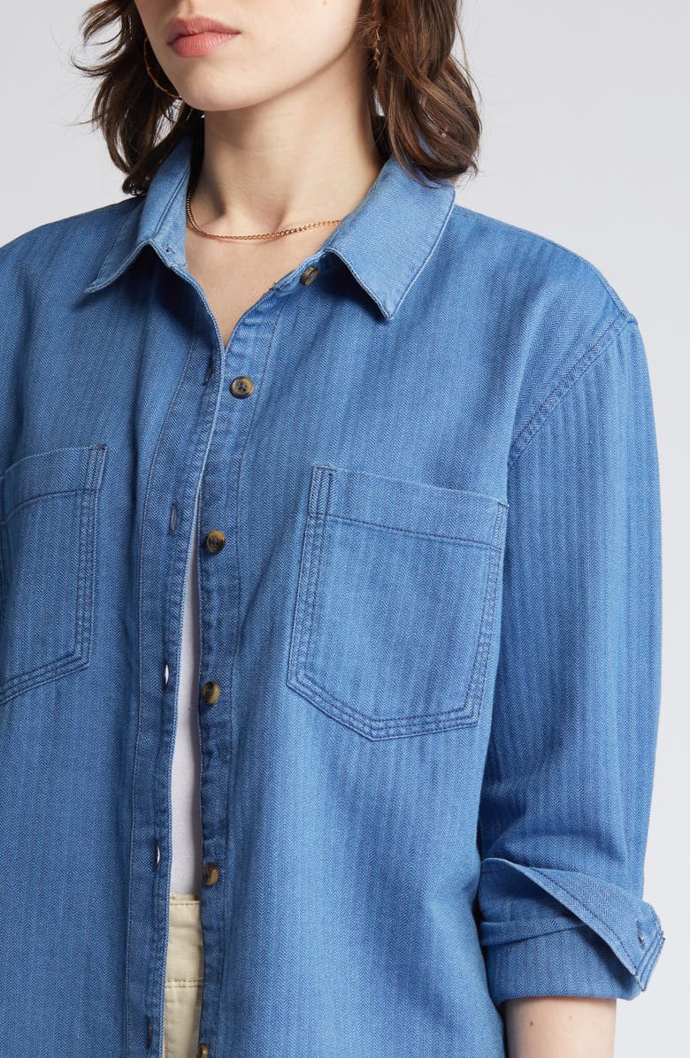 Treasure & Bond Herringbone Indigo Button-Up Shirt, Alternate, color, 