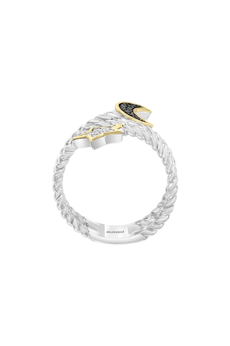 Sterling Silver Moon & Star Bypass Ring - 0.08ct., Alternate, color, BLACK