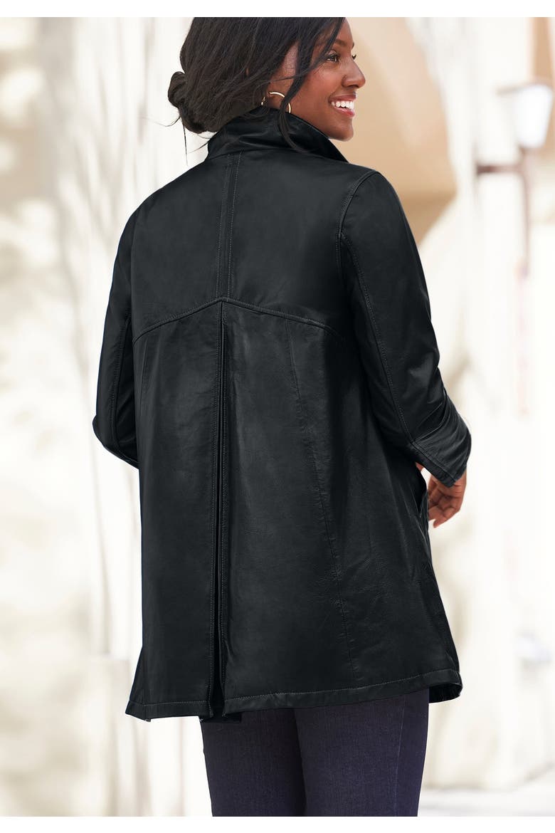 A Line Zip Front Leather Jacket, Alternate, color, BLACK
