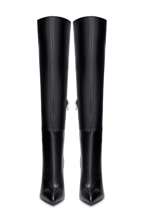Femme La Paris Pointed Toe Knee High Boot In Black