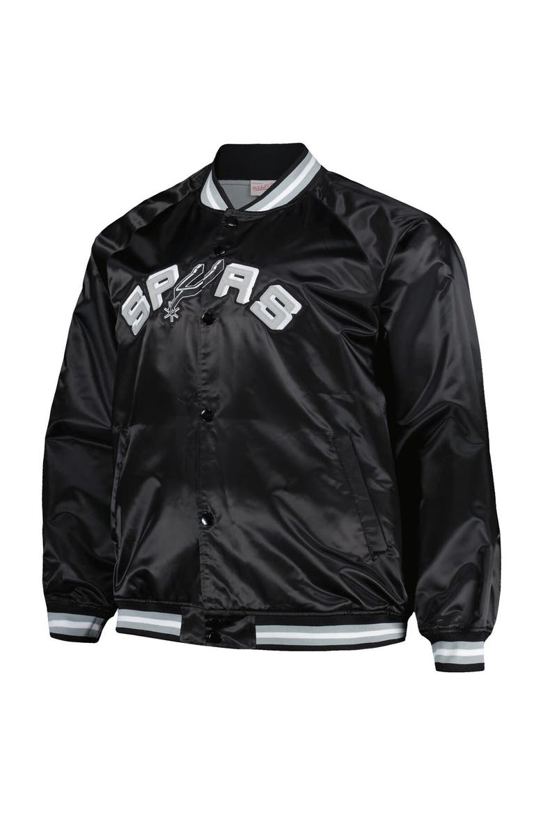 Men's Mitchell & Ness Black San Antonio Spurs Big & Tall Hardwood Classics Wordmark Satin Raglan Full-Zip Jacket, Alternate, color, Black