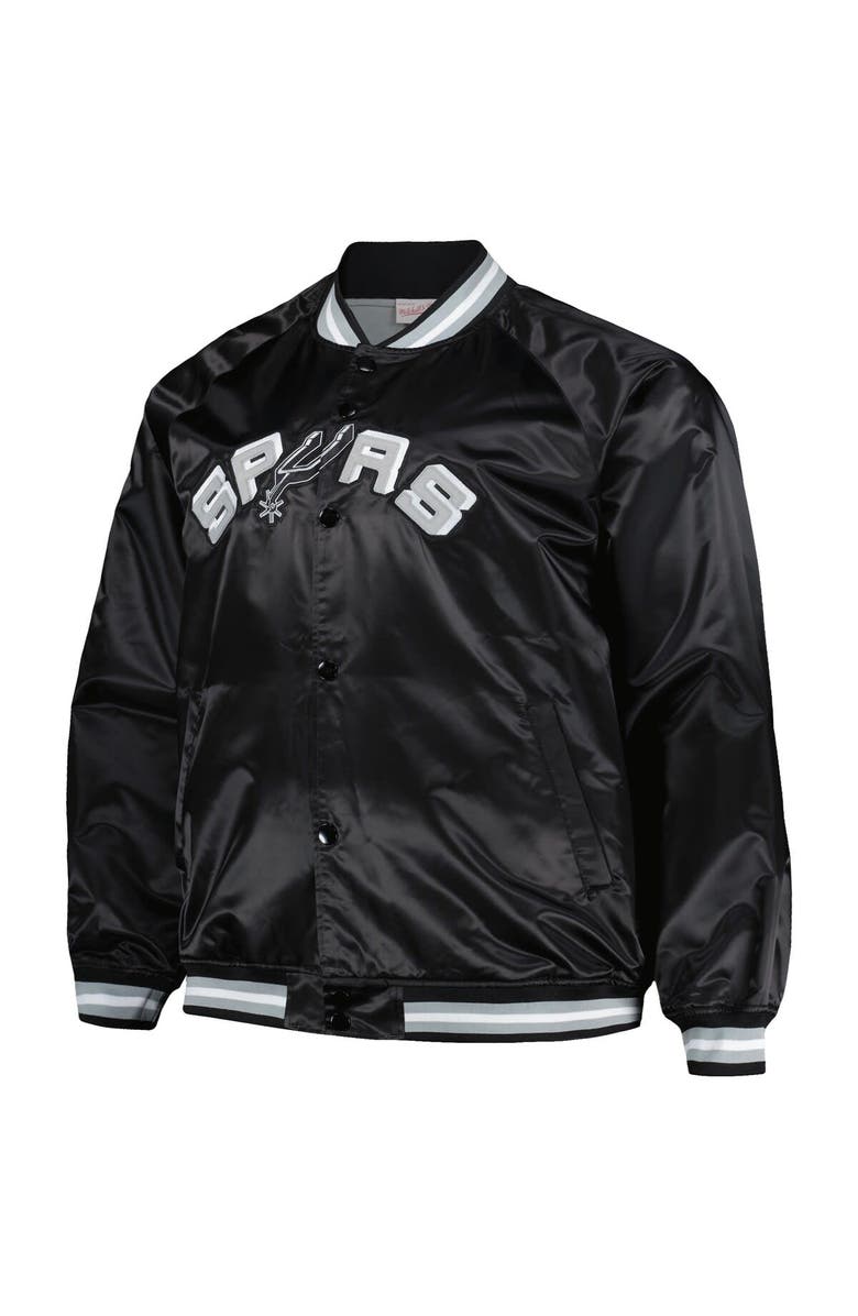 Mitchell & Ness Men's Mitchell & Ness Black San Antonio Spurs Big & Tall Hardwood Classics Wordmark Satin Raglan Full-Zip Jacket, Alternate, color, Black
