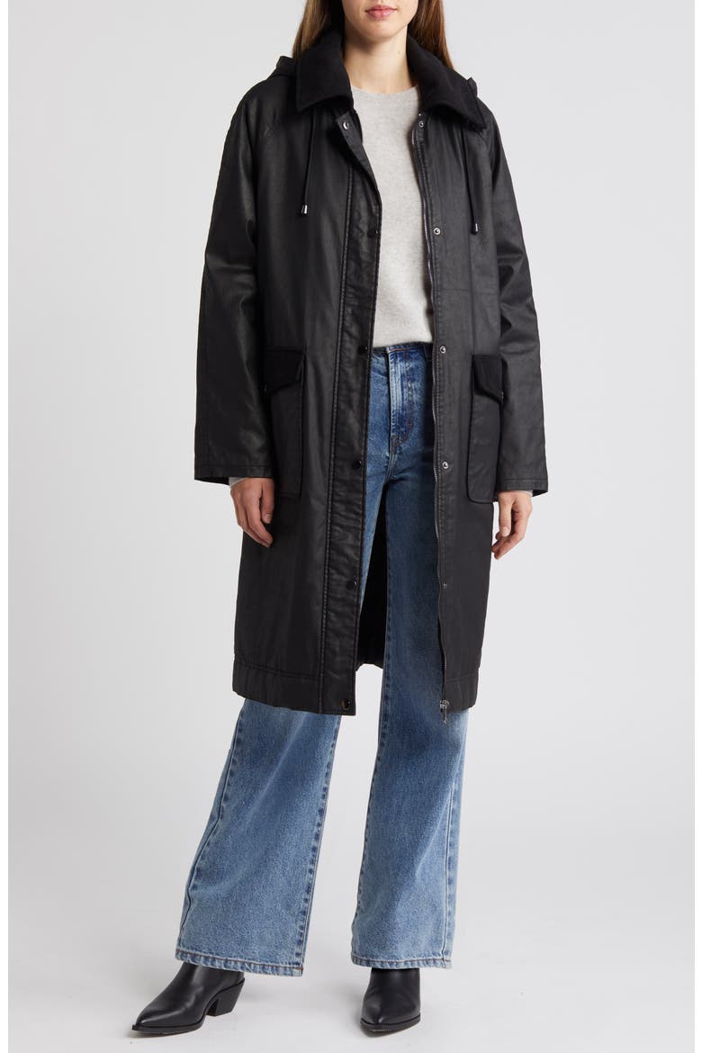 Waxed Cotton Twill Coat, Alternate, color, BLACK