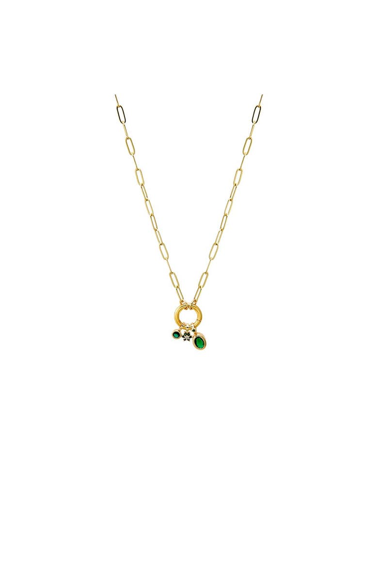 Green CZ Charm Trio Paperclip Clicker Necklace, Main, color, Emerald Green