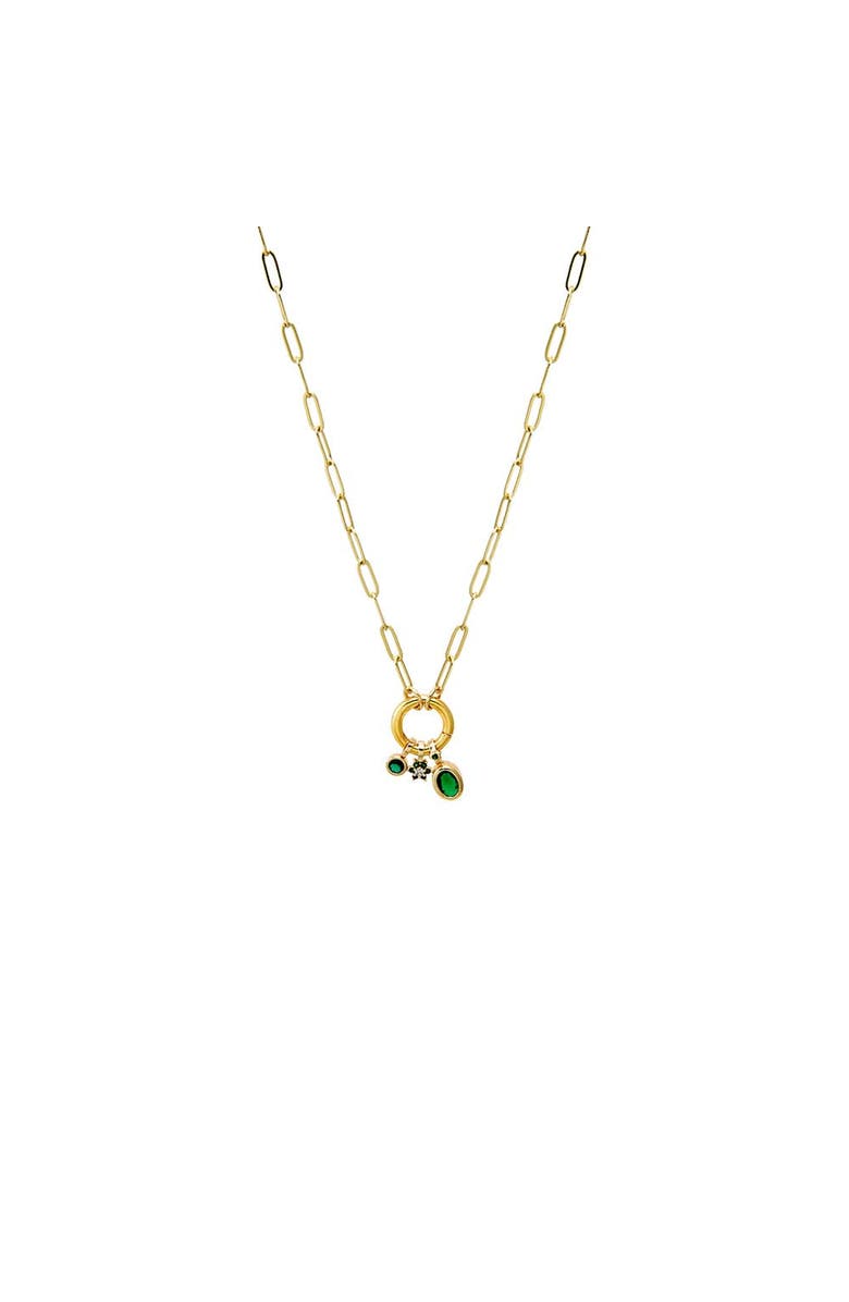 BY ADINA EDEN Green CZ Charm Trio Paperclip Clicker Necklace, Main, color, Emerald Green