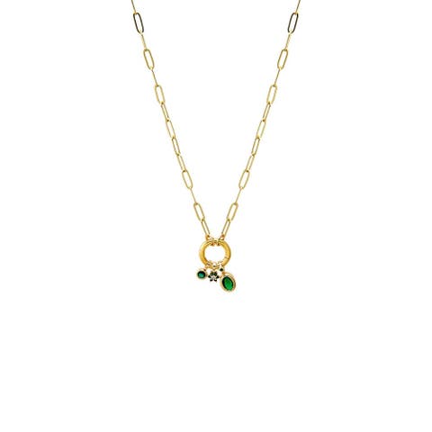Green CZ Charm Trio Paperclip Clicker Necklace