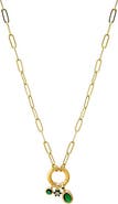 BY ADINA EDEN Green CZ Charm Trio Paperclip Clicker Necklace