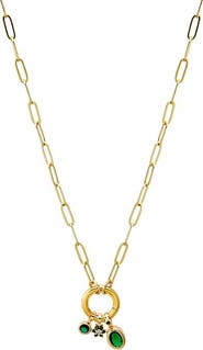 BY ADINA EDEN Green CZ Charm Trio Paperclip Clicker Necklace