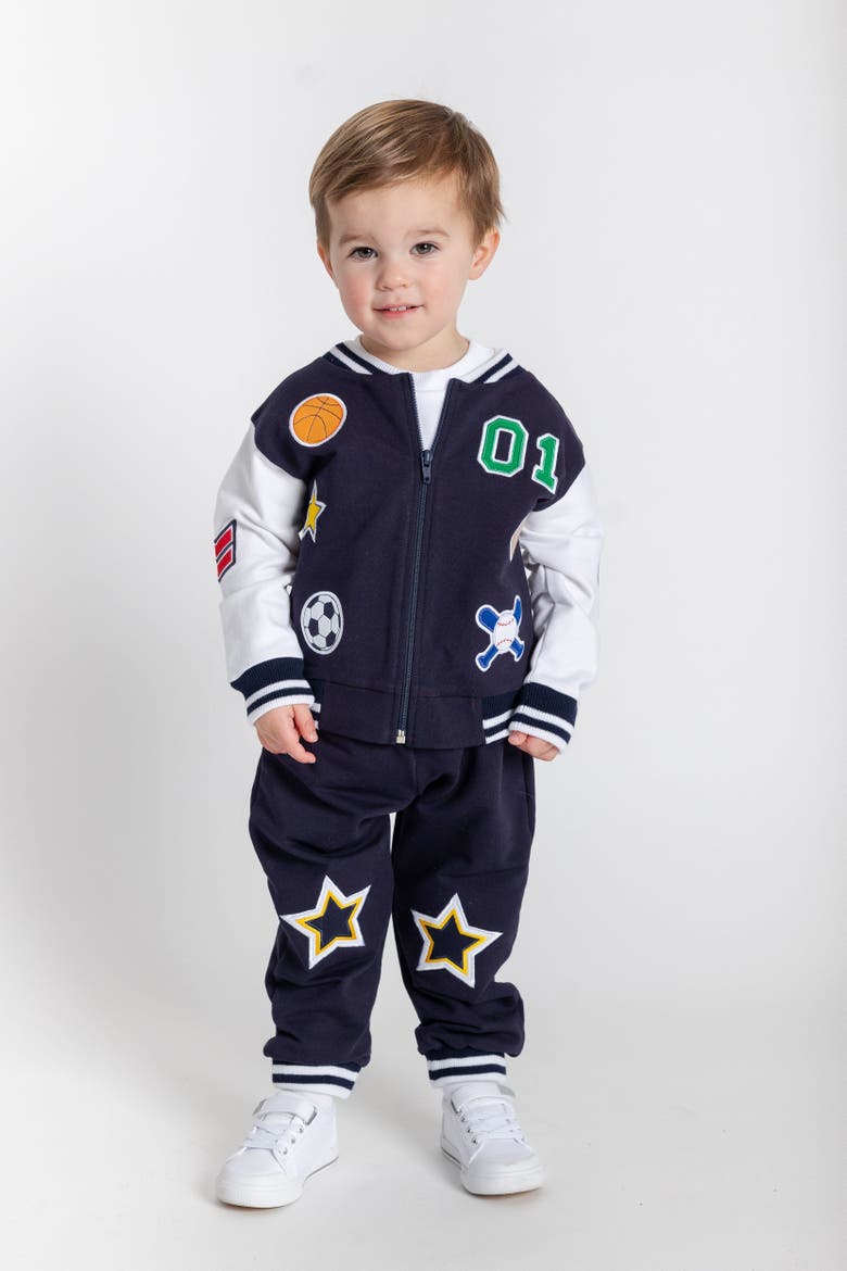 French Terry Varsity Sports Jacket, Alternate, color, Navy/White