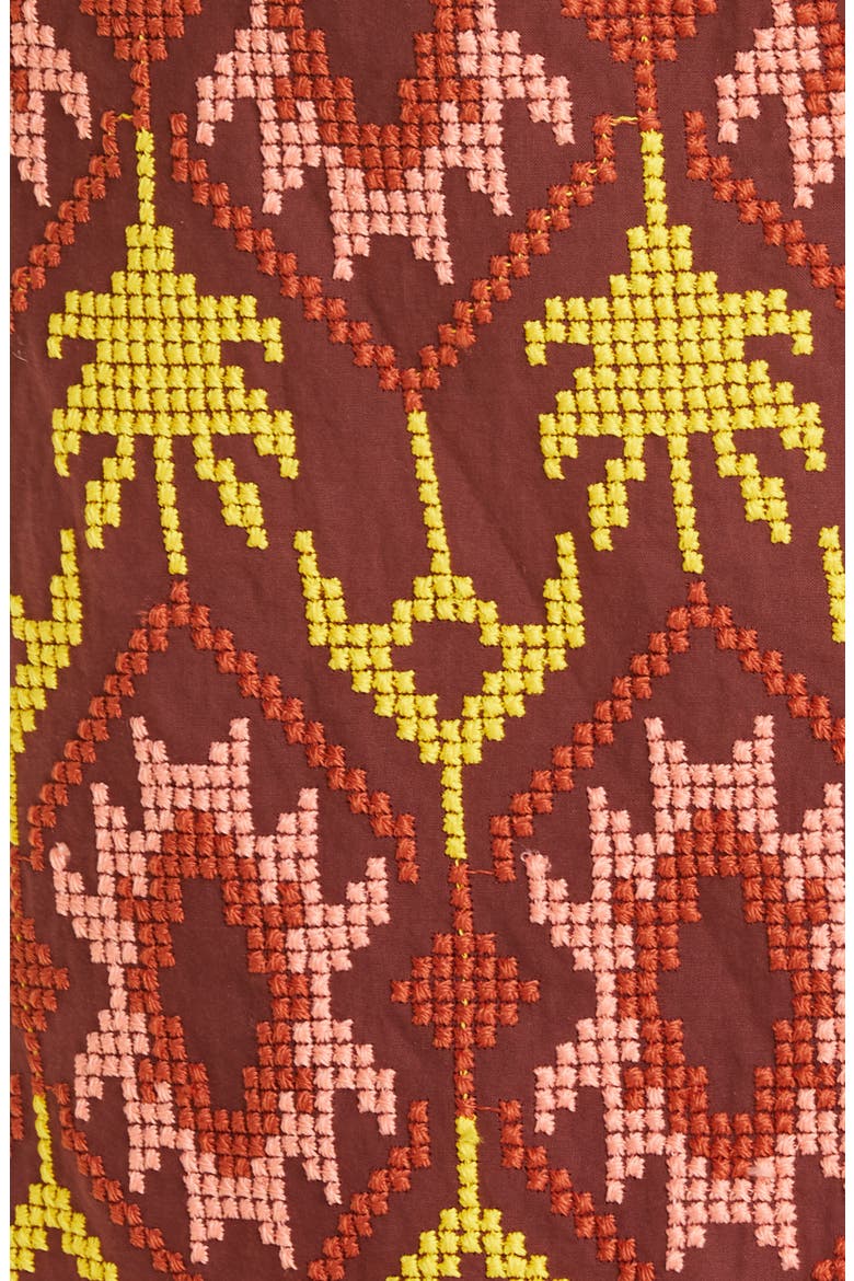 Braided History Embroidered Dress, Alternate, color, GEOMETRIC RED/ MUSTARD/ SALMON