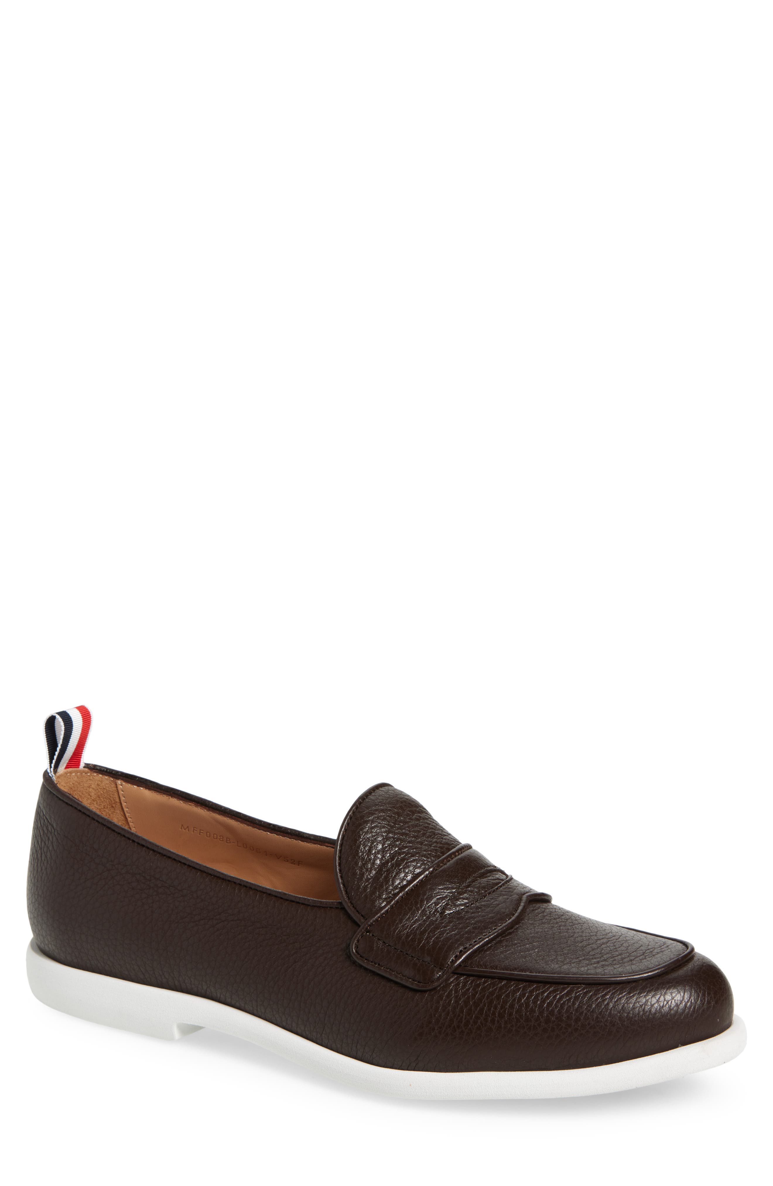 Thom Browne Varsity Square Toe Penny Loafer, Main, color, Brown