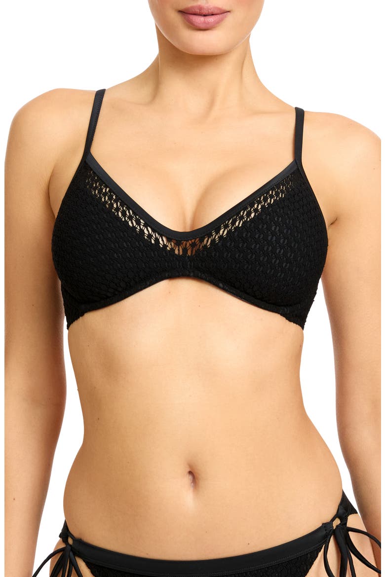 Open Stitch Triangle Bikini Top, Main, color, BLACK