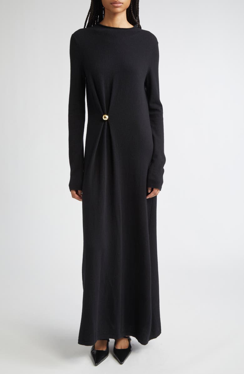 LOULOU DE SAISON Lucero Draped Long Sleeve Wool & Cashmere Sweater Dress, Main, color, Black