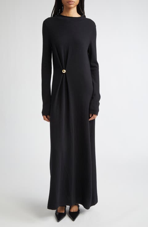 Lucero Draped Long Sleeve Wool & Cashmere Sweater Dress
