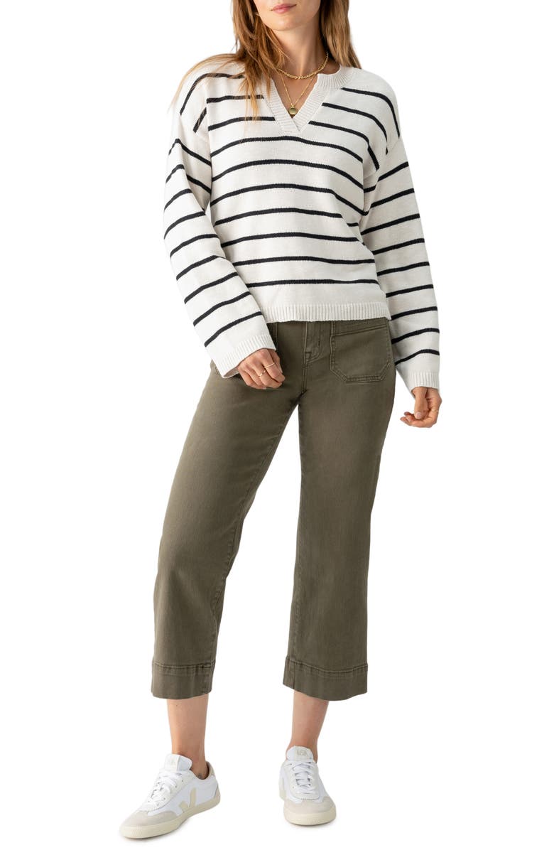 Sanctuary Chill Vibes Stripe Cotton V-Neck Sweater, Alternate, color, 