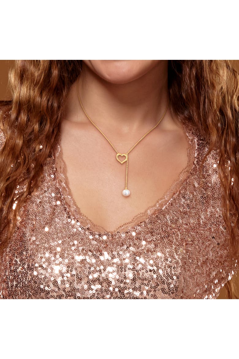 Cultured Pearl Heart Lariat Necklace 10k, Alternate, color, Pearl