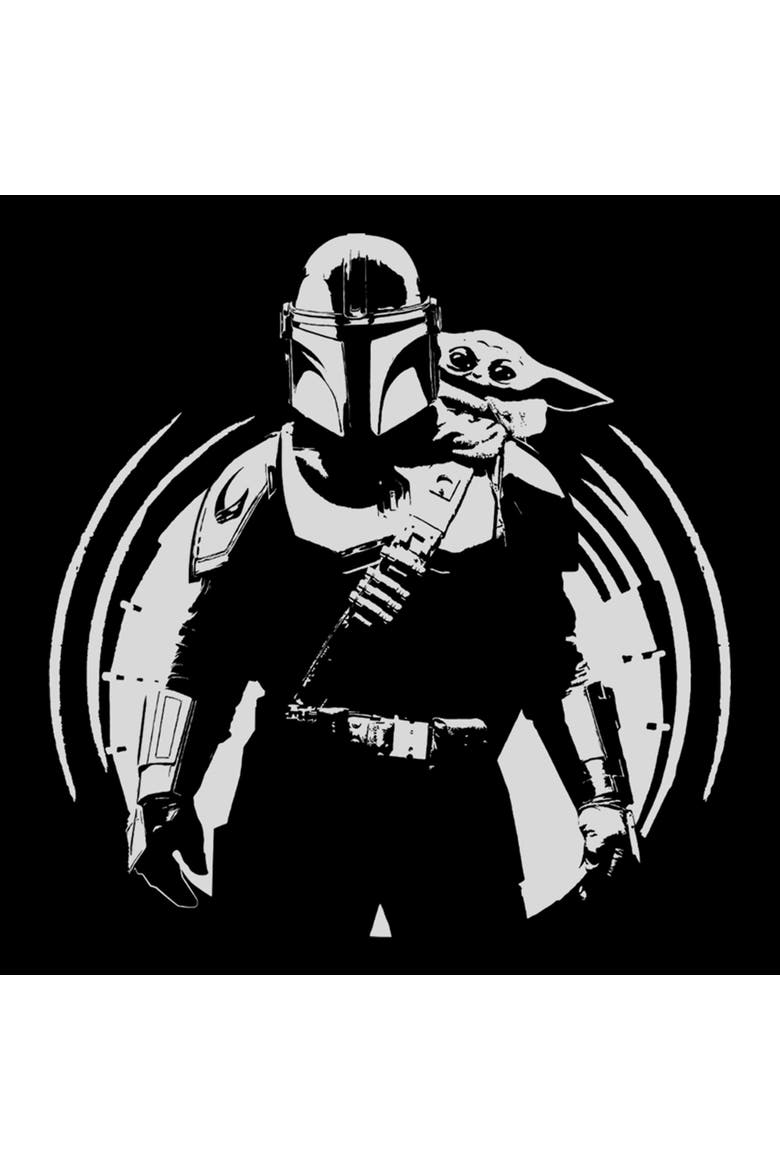 Boys Star Wars The Mandalorian and Grogu Black and White Sketch T Shirt, Alternate, color, Black
