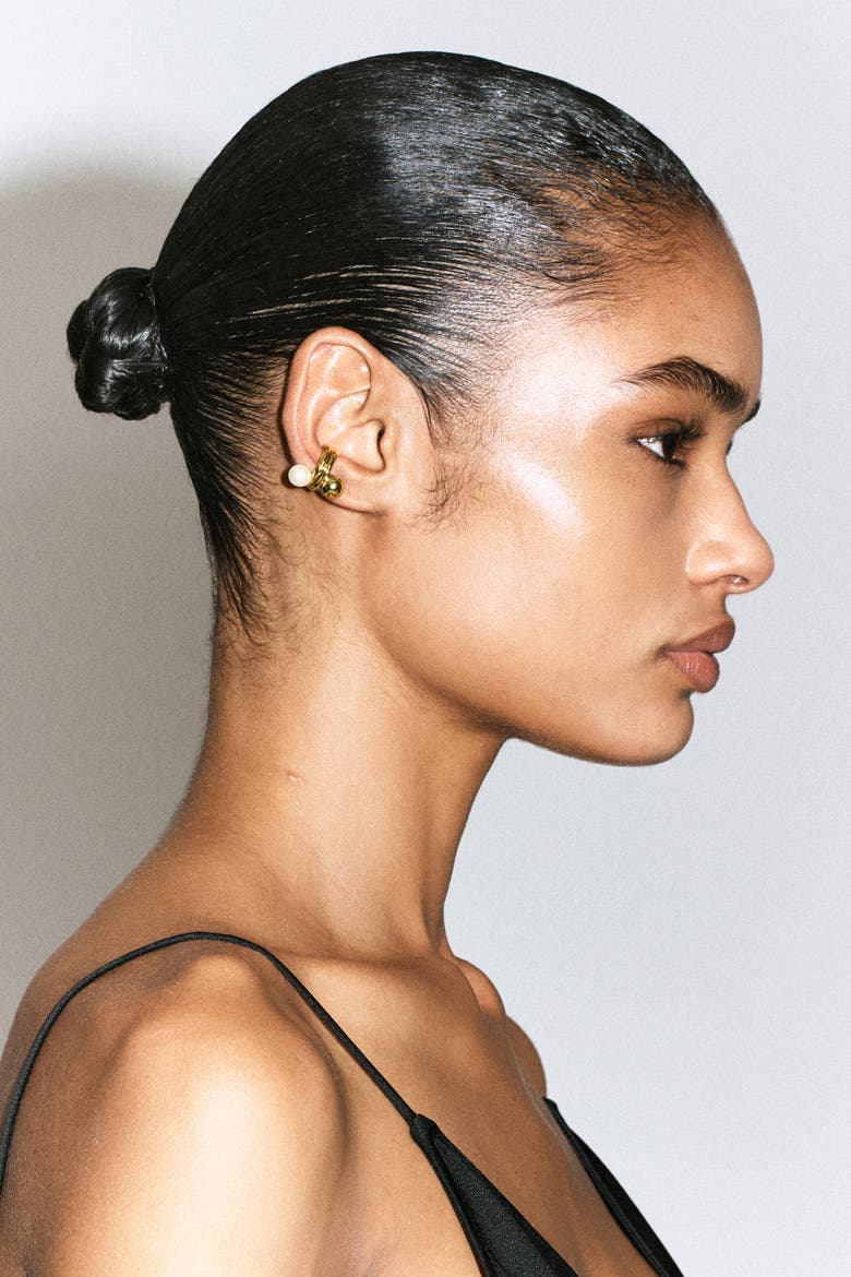Asymmetric Freshwater Pearl Ear Cuffs, Alternate, color, GOLD