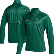 adidas Men's adidas Green Miami Hurricanes Sideline AEROREADY Raglan Sleeve Quarter-Zip Jacket
