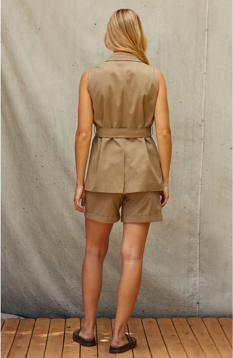 CRESCENT Belted Sleeveless Blazer, Alternate, color, Taupe