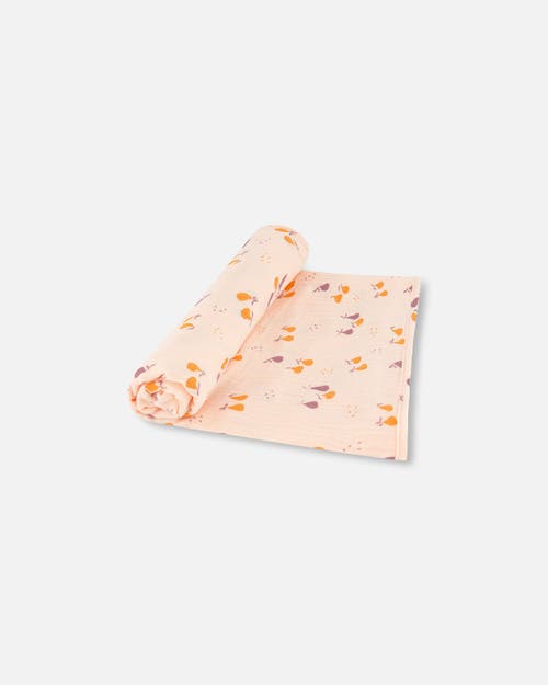 DEUX PAR DEUX DEUX PAR DEUX BABY GIRL'S PRINTED MUSLIN BLANKET PEACH WITH PEARS