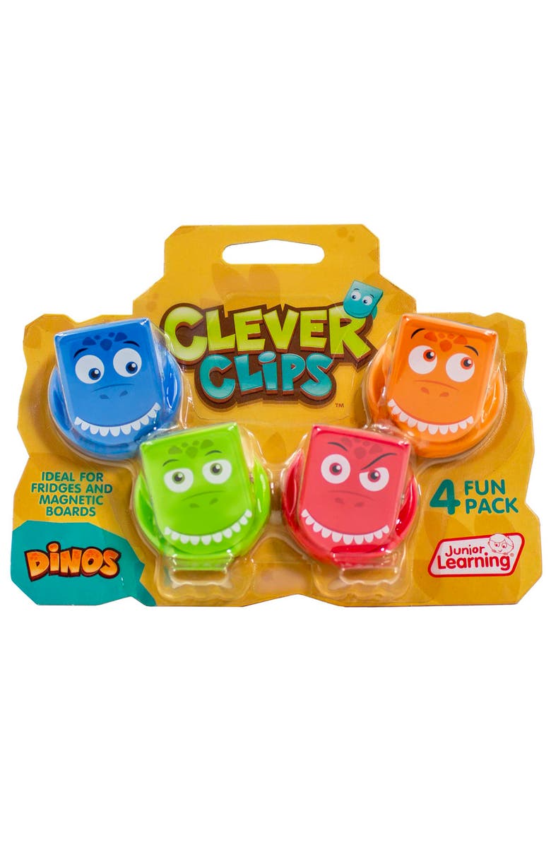 Junior Learning Clever Clips Dinos 4Pc Magnetic Dinosaur Clips, Main, color, Multicolored