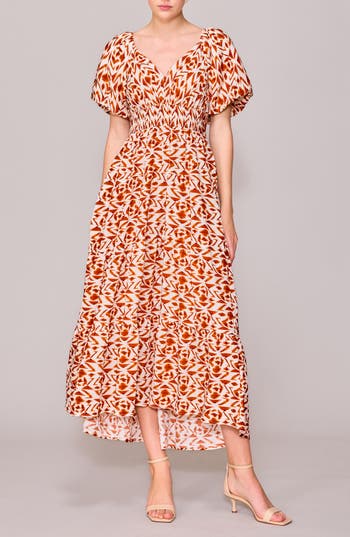 Melloday V-neck Bubble Sleeve Midi Dress