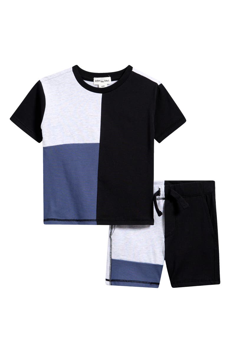 MILES THE LABEL Colorblock Organic Cotton T-Shirt & Shorts Set, Main, color, Dusty Blue
