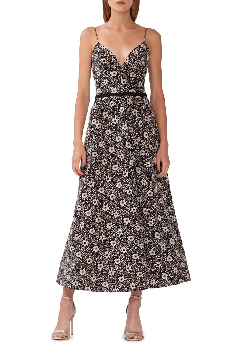 Floral Jacquard Evening Dress, Alternate, color, JET MULTI