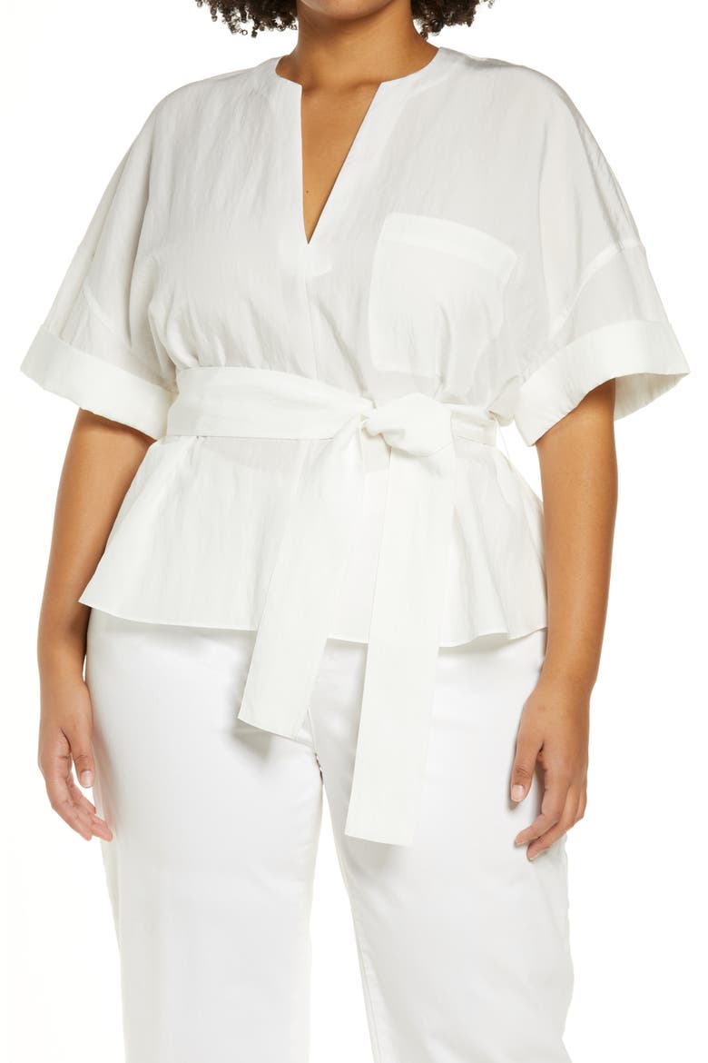 Tie Waist Blouse, Main, color, OFF WHITE