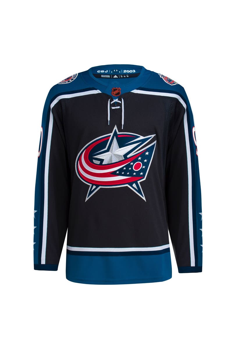 adidas Men's adidas Elvis Merzlikins Black Columbus Blue Jackets Reverse Retro 2.0 Authentic Player Jersey, Alternate, color,