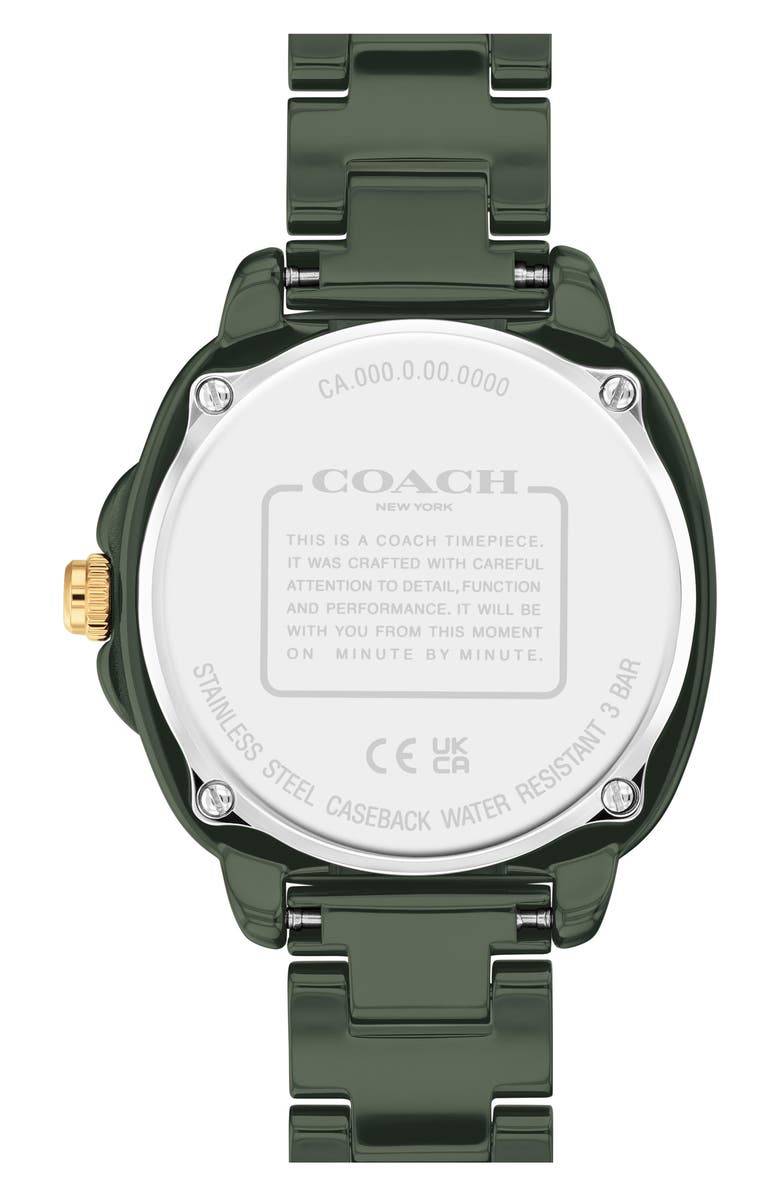 COACH Kitt Crystal Bezel Ceramic Bracelet Watch, 34mm, Alternate, color, Green
