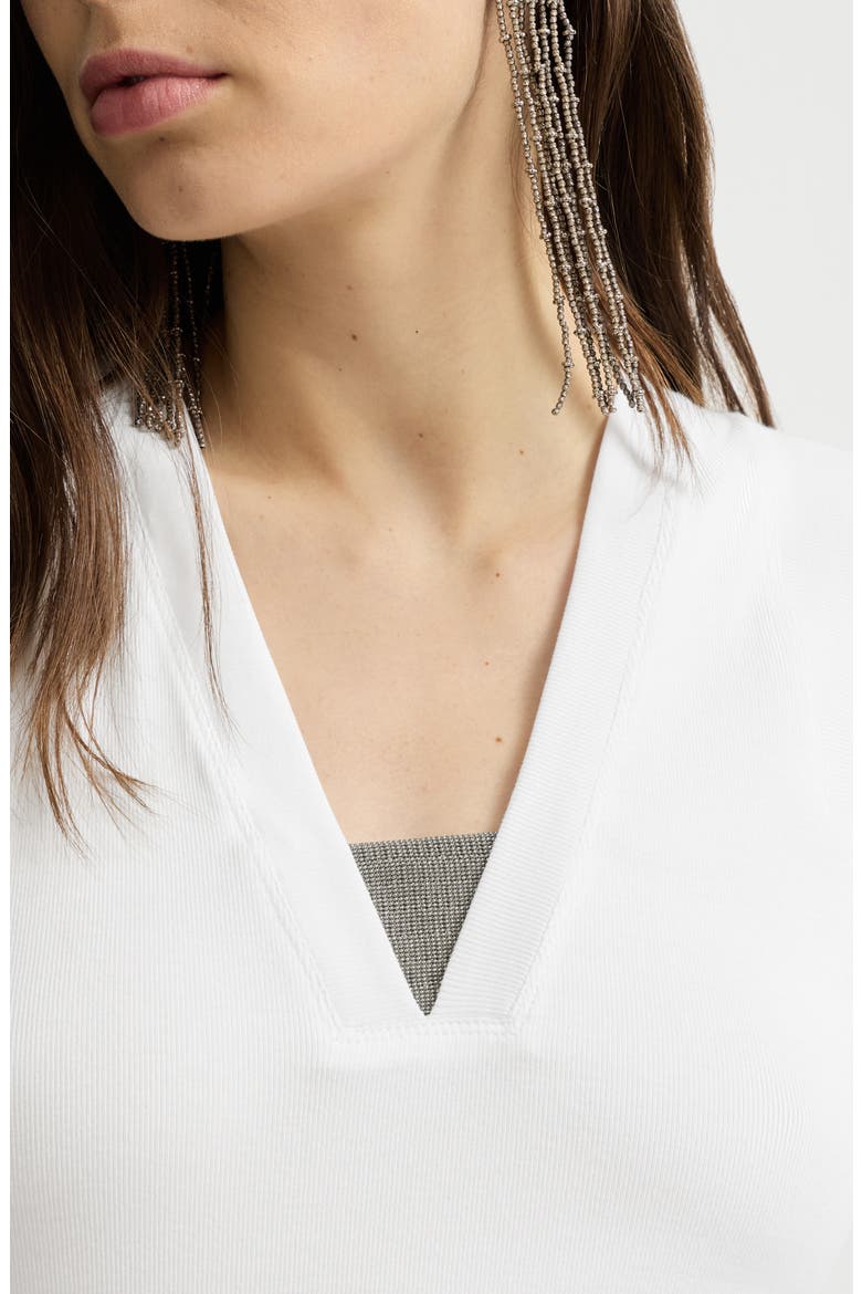 Stretch cotton jersey T-shirt with precious faux-layering, Alternate, color, White