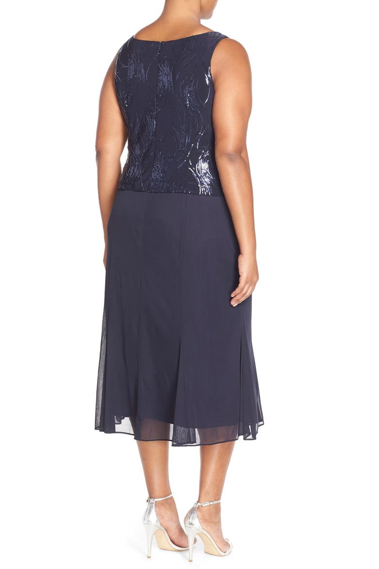 Sequin Mock Two-Piece Dress with Jacket, Alternate, color, NAVY
