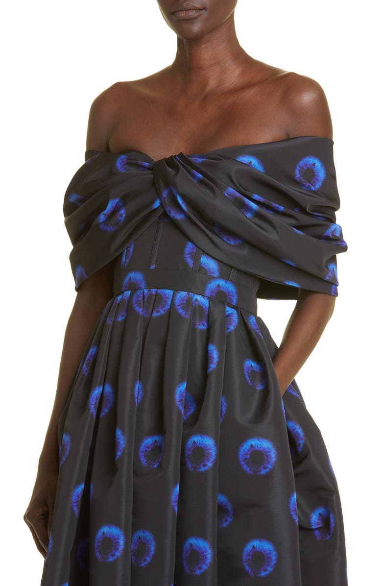 McQueen Midnight Iris Off the Shoulder Midi Dress, Alternate, color,