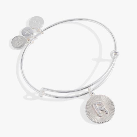 Pave Starburst Texture Initial Bangle Bracelet
