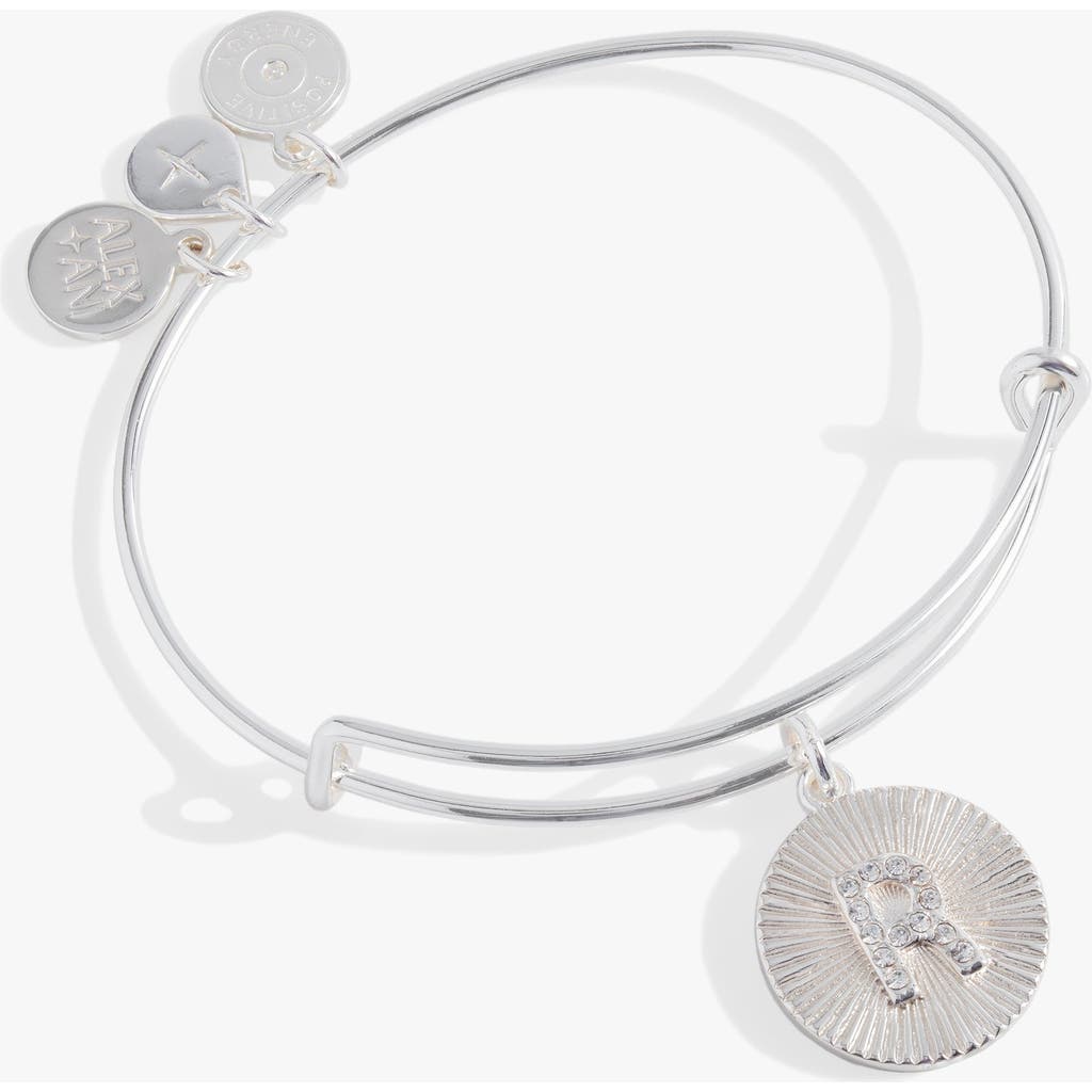 Shop Alex And Ani Pave Starburst Texture Initial Bangle Bracelet In Silver - R