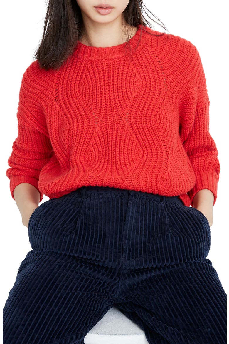 Everett Cable Knit Sweater, Main, color, ENAMEL RED