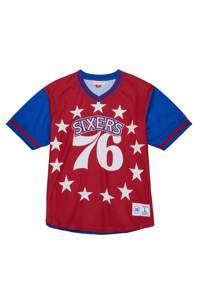 Mitchell & Ness Men's Mitchell & Ness  Red Philadelphia 76ers Jumbotron 3.0 Mesh V-Neck T-Shirt, Alternate, color, Red