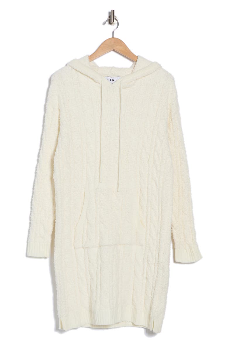 Cable Stitch Longline Hooded Lounge Dress, Alternate, color, MARSHMALLOW