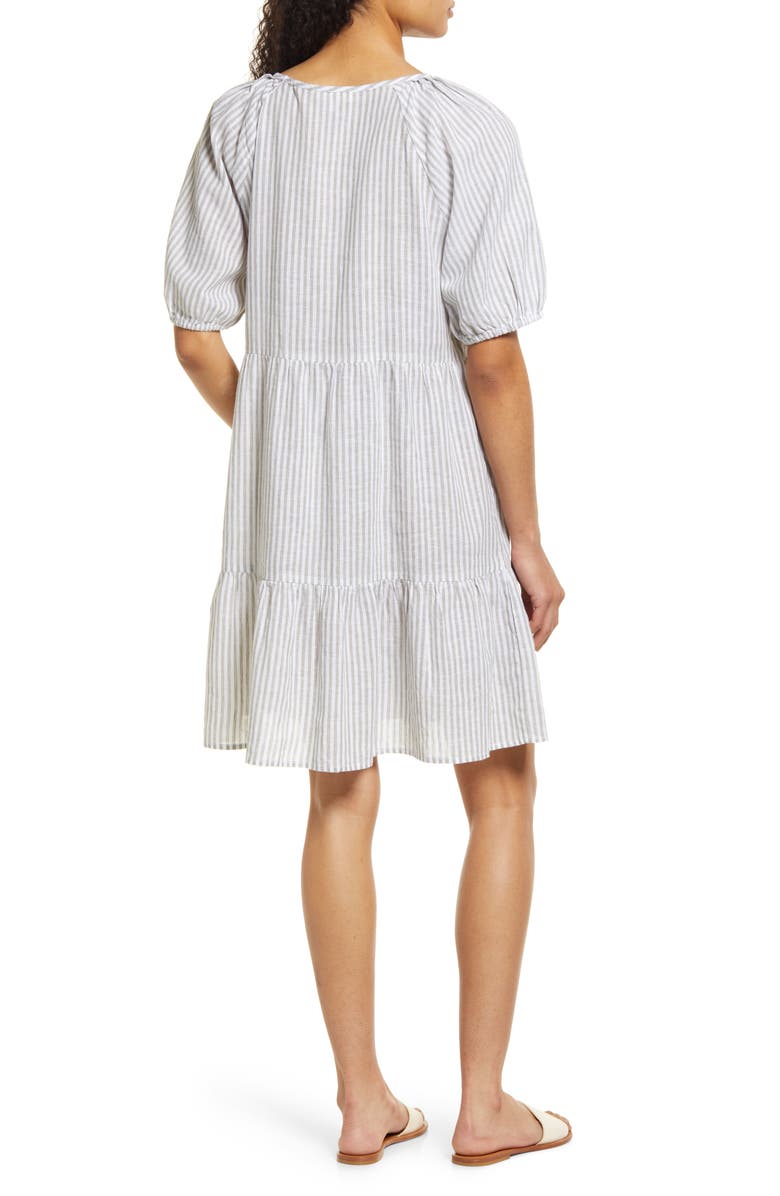 beachlunchlounge Luca Puff Sleeve Linen & Cotton A-line Dress, Alternate, color,