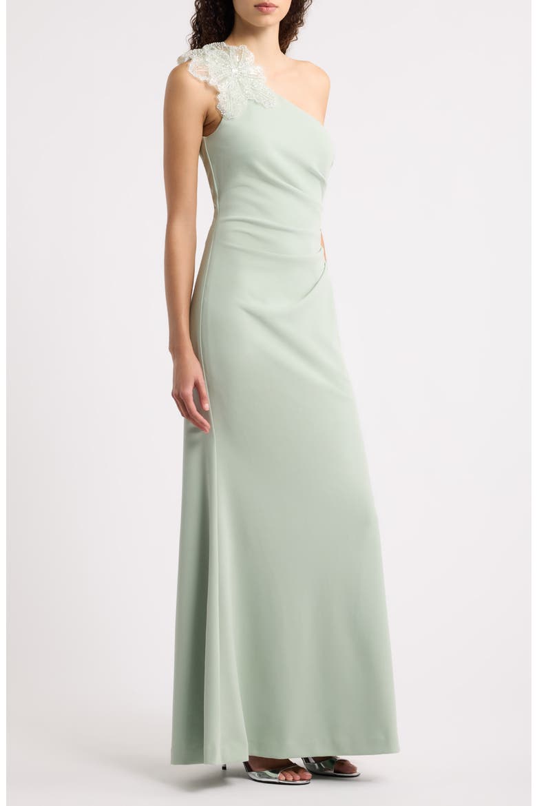 Beaded Floral Detail One-Shoulder Gown, Alternate, color, SAGE