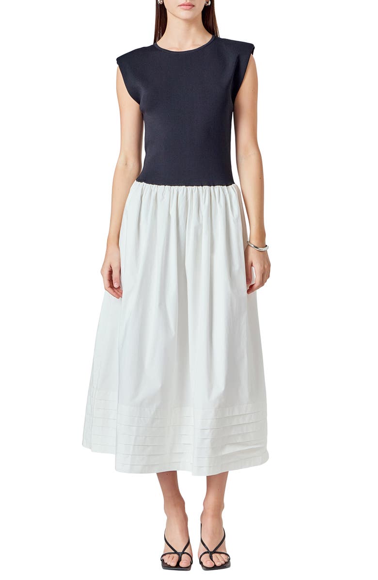 Endless Rose Mixed Media Knit Midi Dress, Main, color, Black/ Ivory